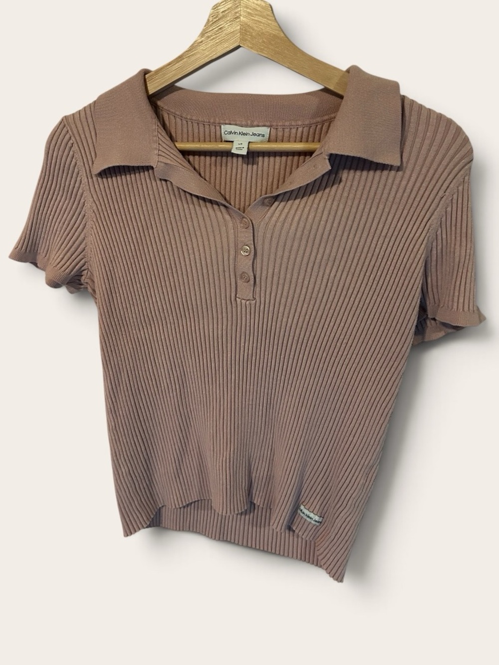 Calvin Klein Jeans Ribbed Polo Tee in Dusty Mauve